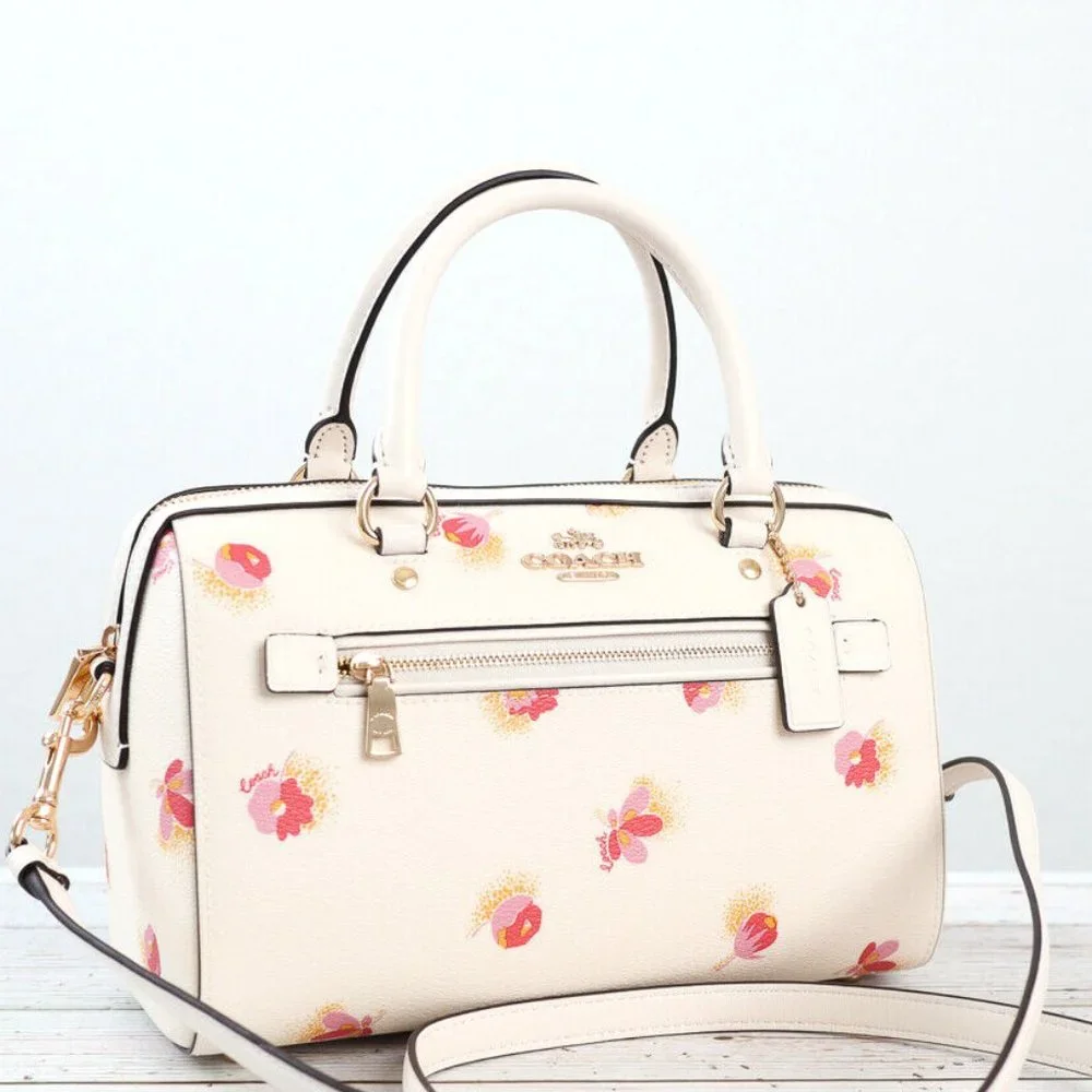 BNWT Coach Rowan Floral Leather Canvas Chalk White Bag Satchel Cross Body C5801 - Picture 12 of 16